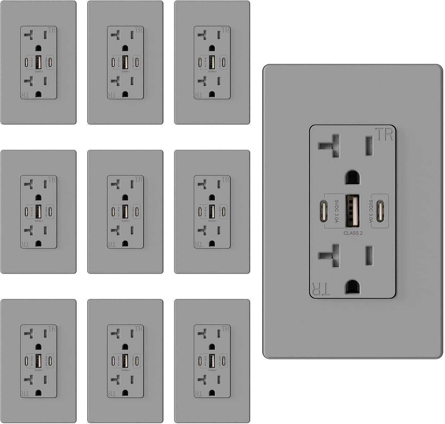 Tomacorriente USB 30W 6A 3 puertos pared resistente 20A UL