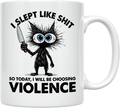 Taza de café con texto en inglés para gatos con humor de oficina