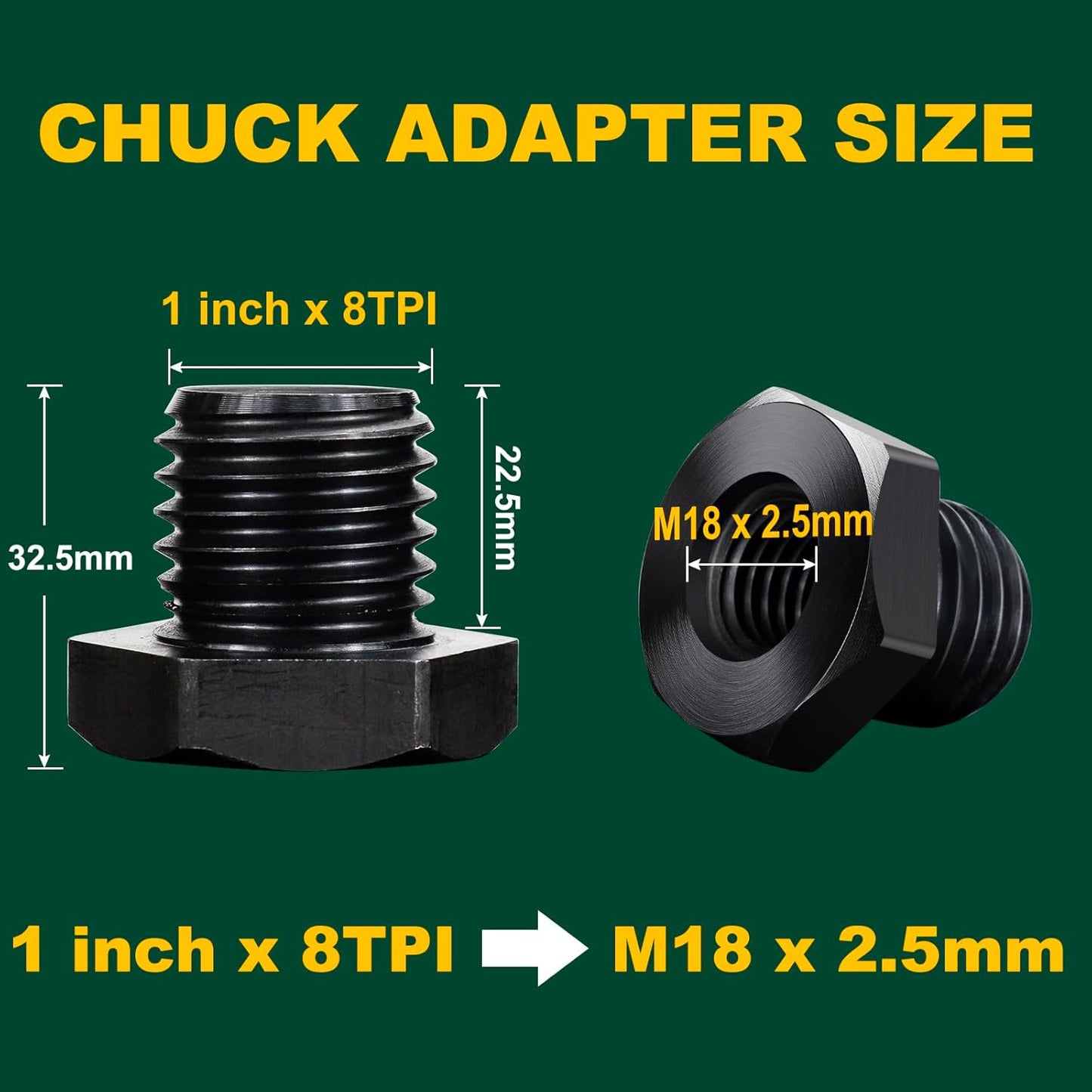 Adaptador husillo torno M18x2.0 1"x8TPI insertos portabrocas