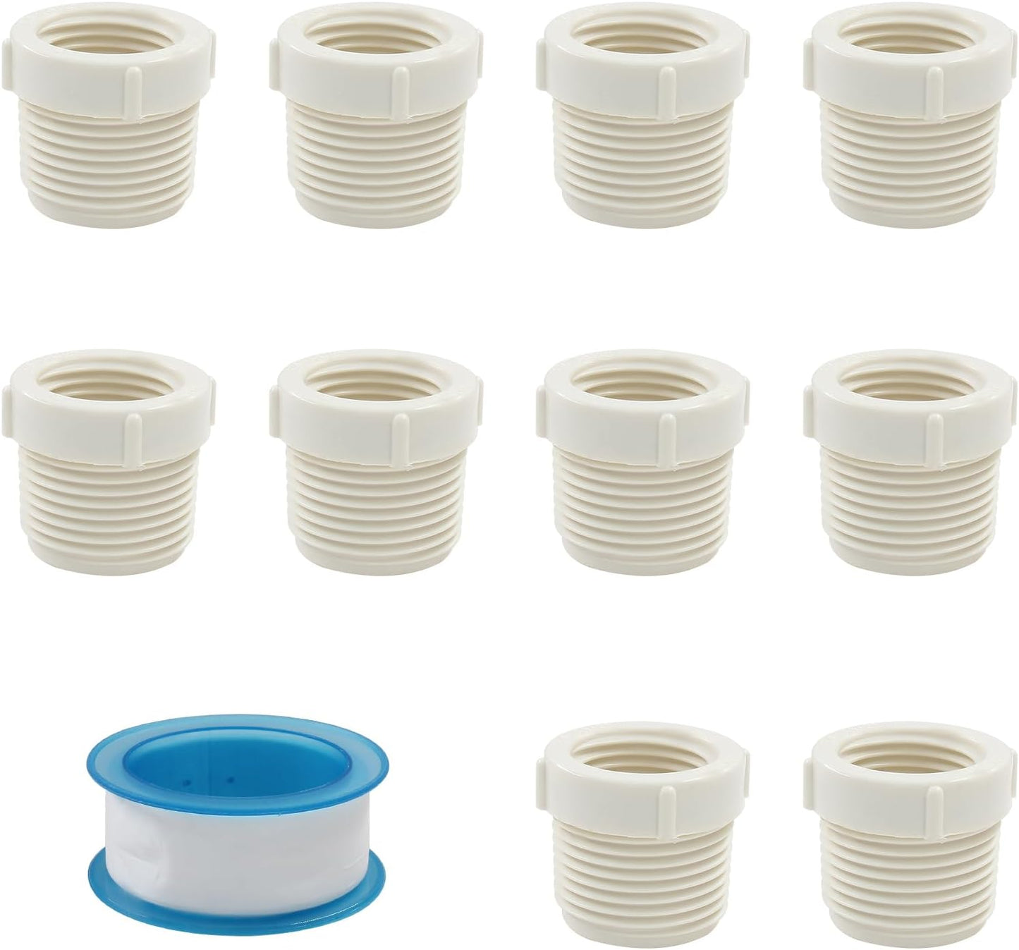 10 Pzas Rosca Macho 3/4pulg a Hembra 1/2pulg PVC Blanco