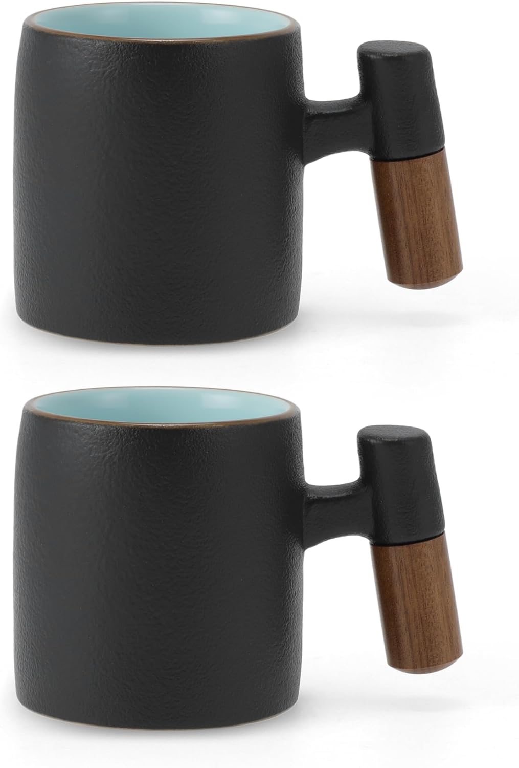 Juego de 2 tazas de café expreso de cerámica con mango de madera color negro
