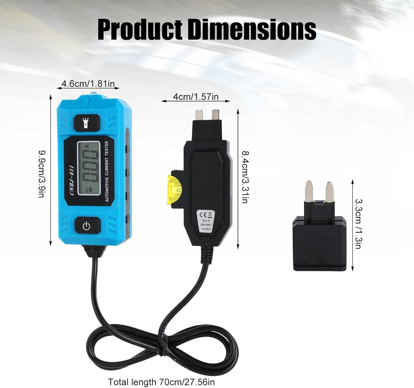 Probador circuito automotriz 20A 48V con luz LCD azul