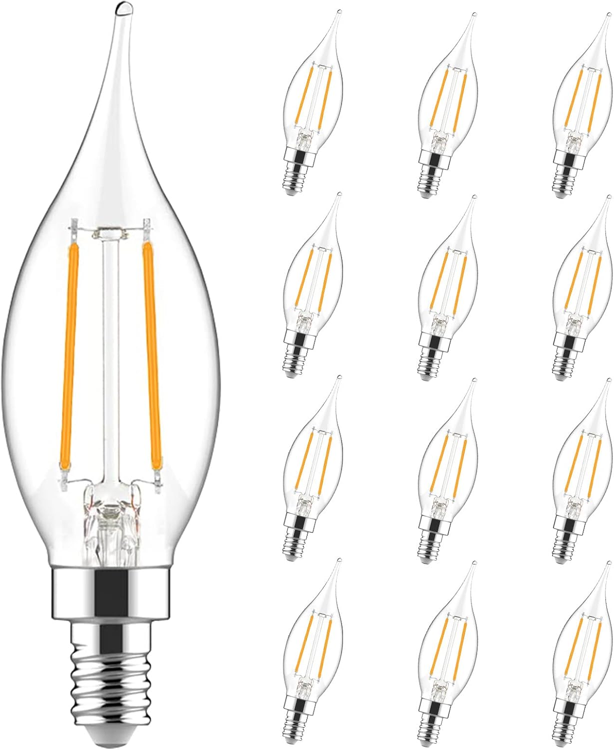 Bombilla E12 LED regulable 2700K blanco suave forma vela 3W pack 12