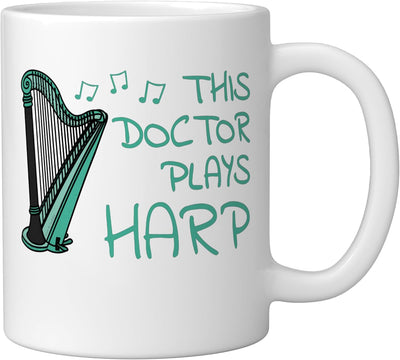 Taza de cerámica para doctor que toca arpa, blanca