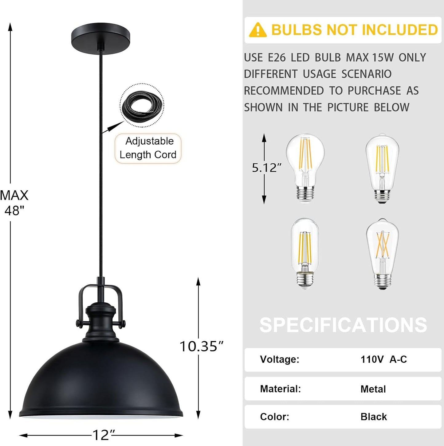 Isla cocina colgante 12pulg lámpara metal industrial set 2