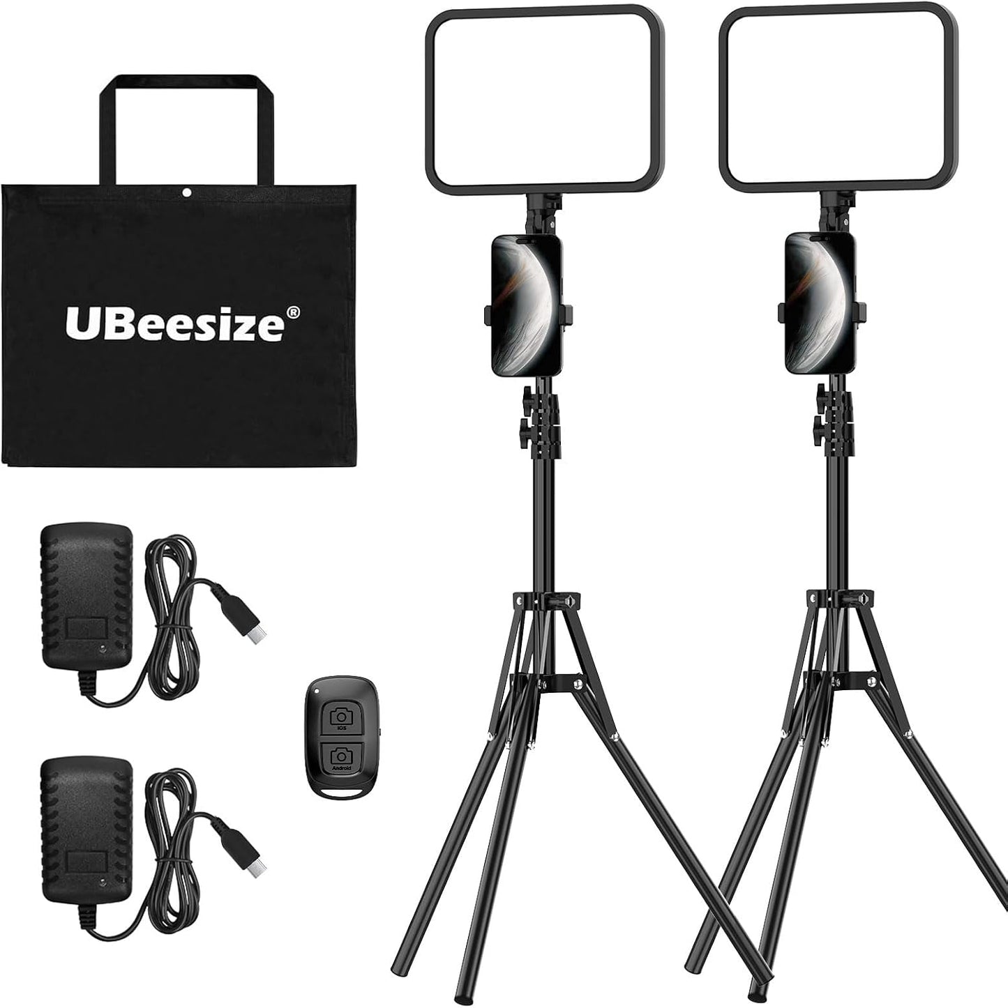 Pack 2 Luces LED Estudio 3000-6500K Soporte Tripode y Telefono