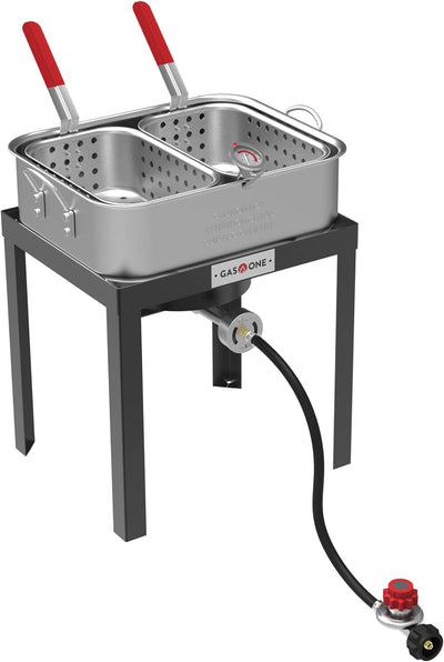Freidora doble 18qt aluminio resistente quemador hierro fundido