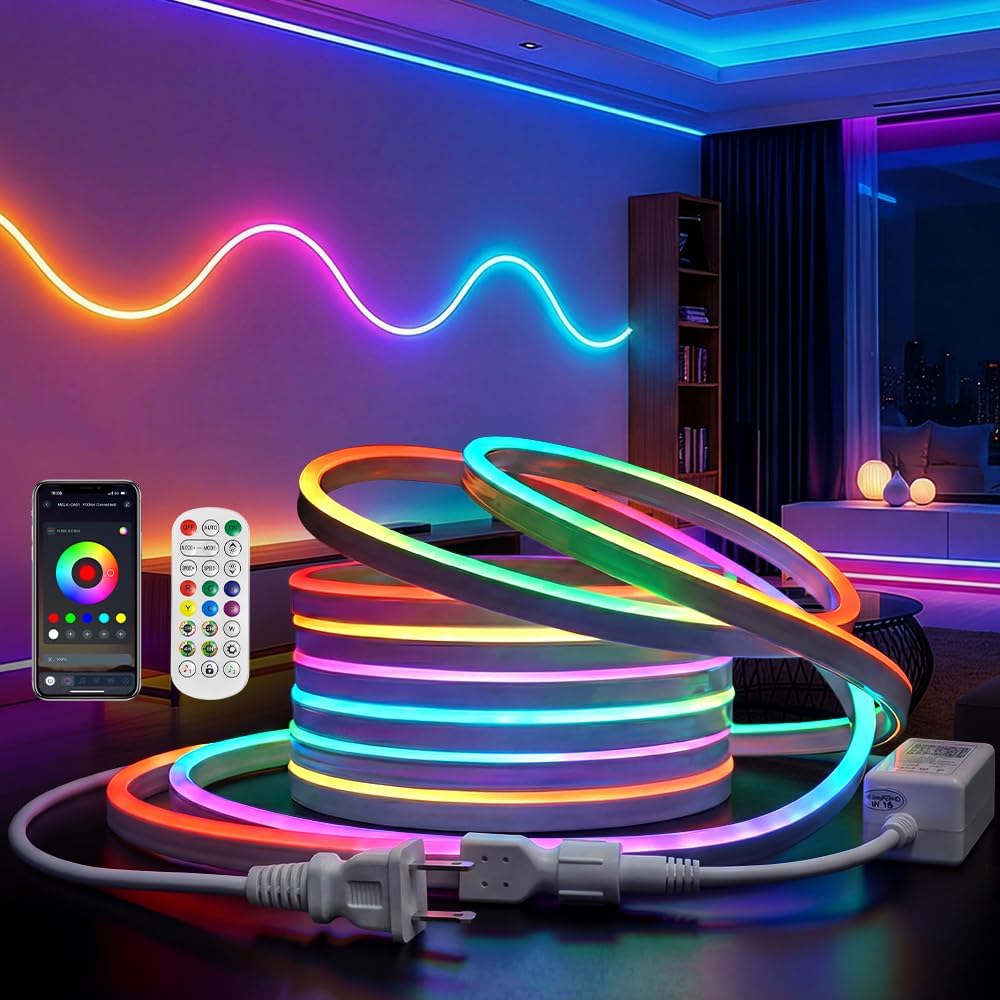 Tira luces LED neón 9.8ft control app remoto IP65 al aire libre