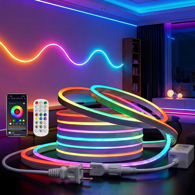 Tira luces LED neón 9.8ft control app remoto IP65 al aire libre