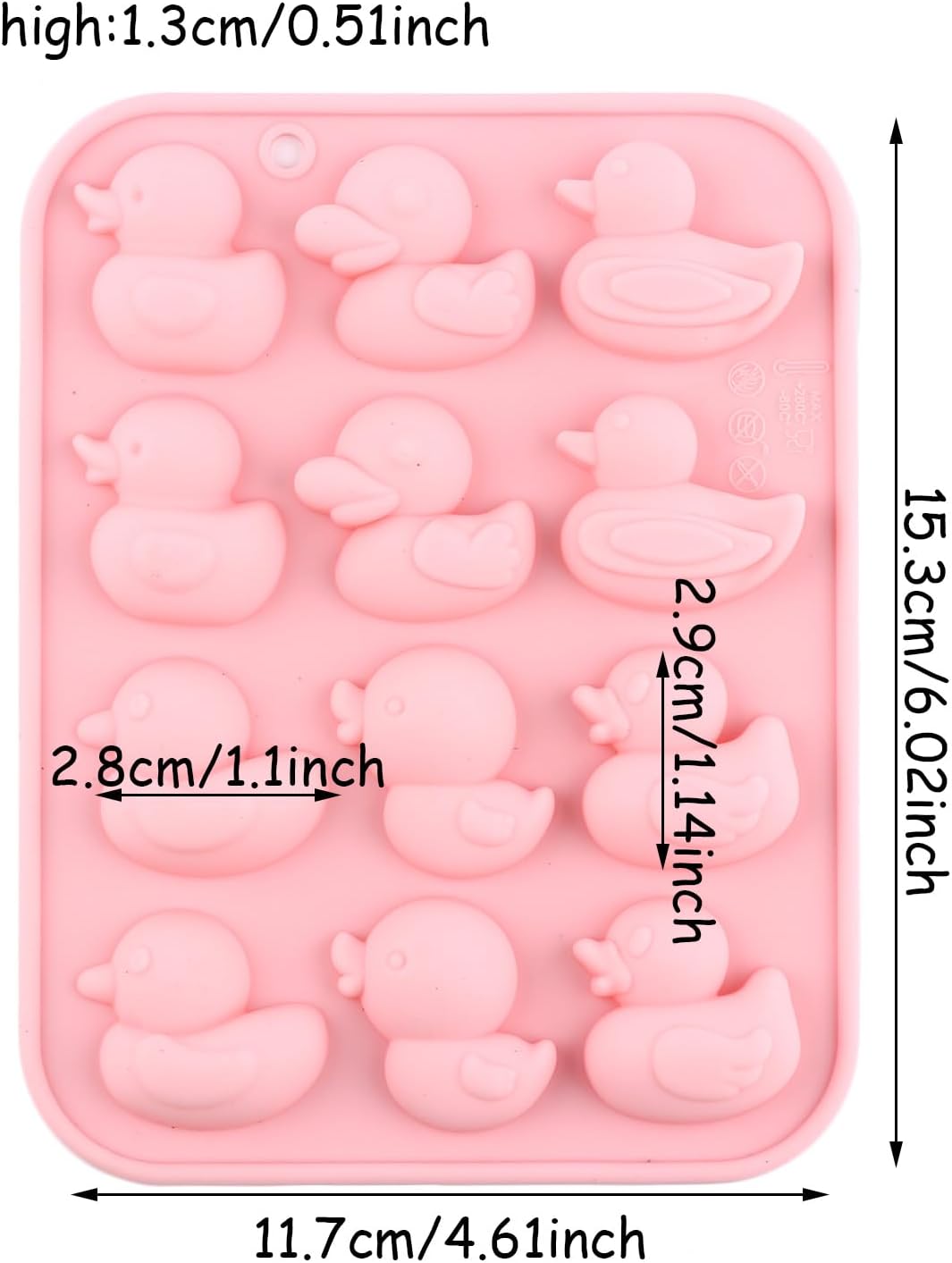 Moldes silicón pato 12 cavidades para decoración torta chocolate