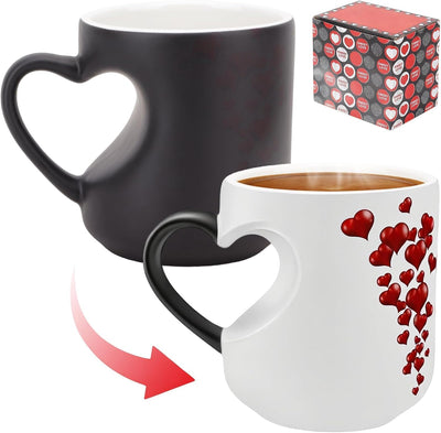 Taza de café mágica en forma de corazón con mango de corazón