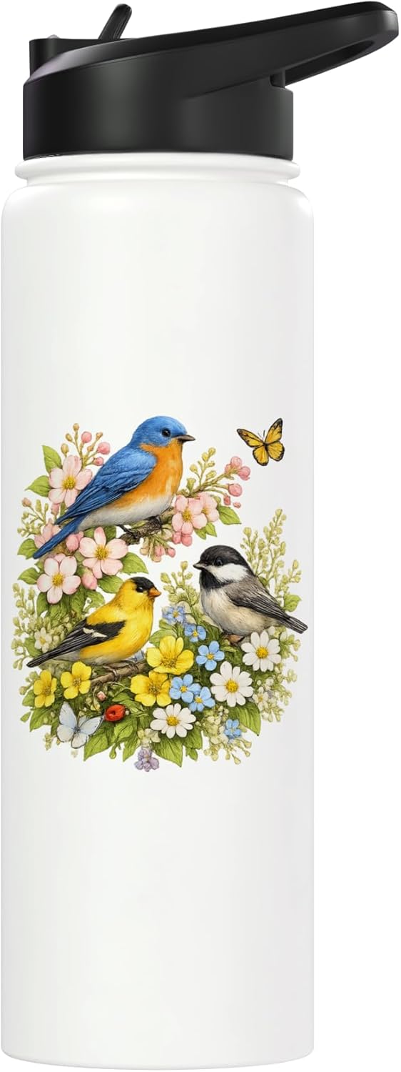 Botella de agua acero inoxidable con flores Spring Songbirds