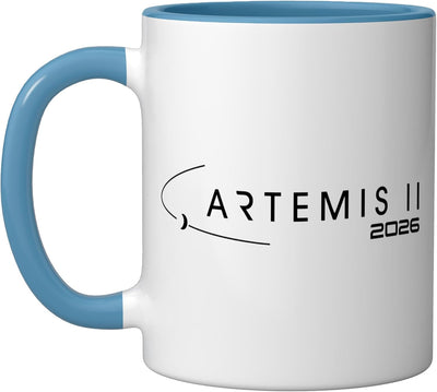 Taza de cerámica Artemis II espacio lunar color azul y blanco