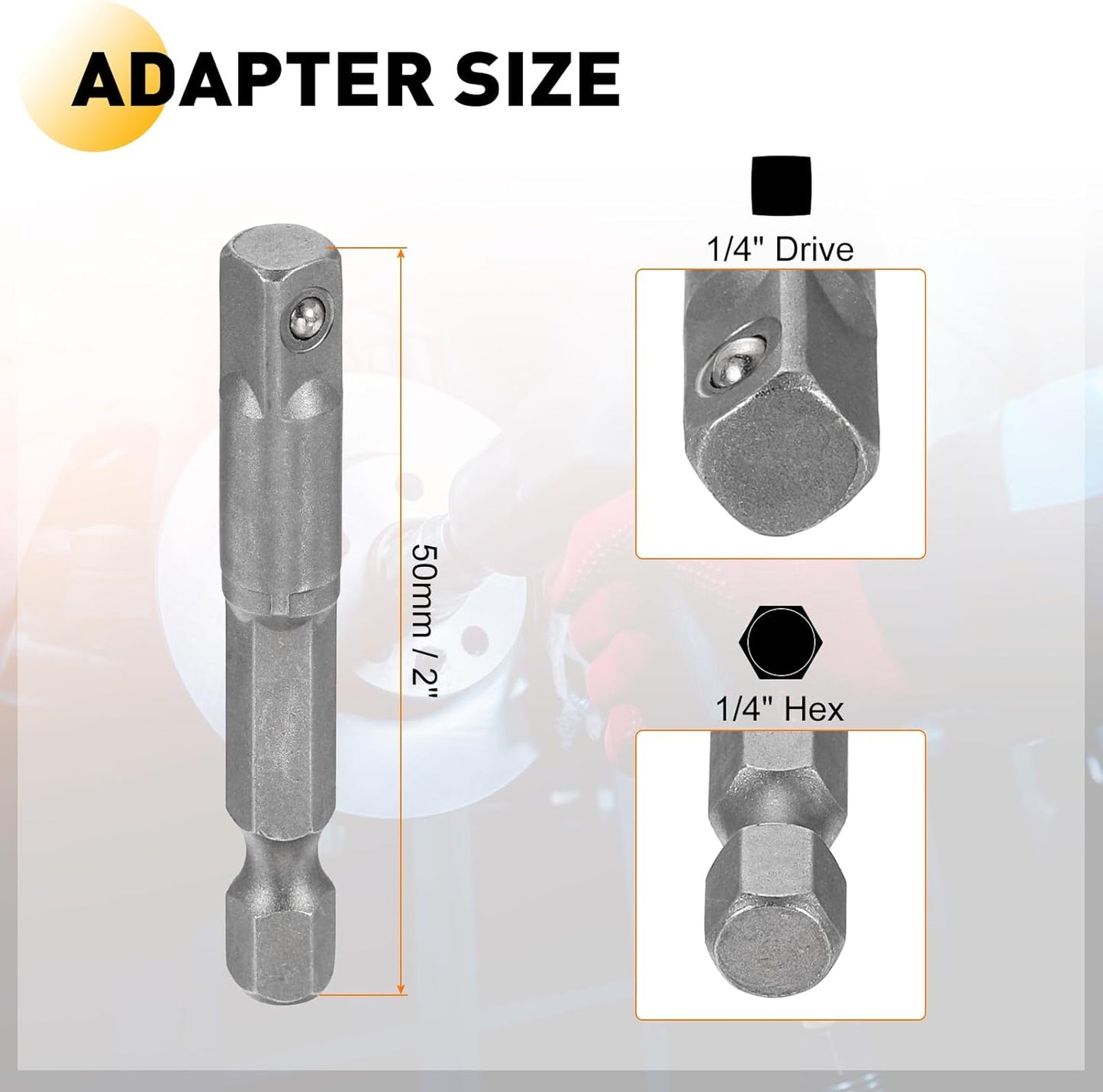 Enchufe impacto profundo 6 puntos 1/4pulg con adaptador hexagonal