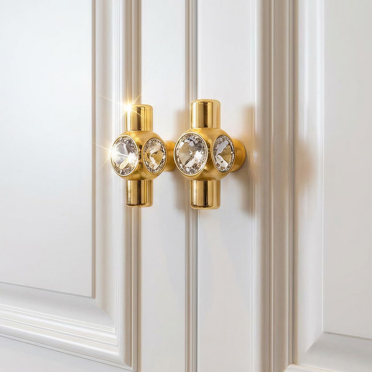 Pomos cristal tiradores cajón base metal dorado