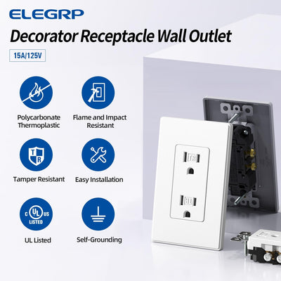 Enchufe decorativo pared blanco mate 15A 125V certificado UL