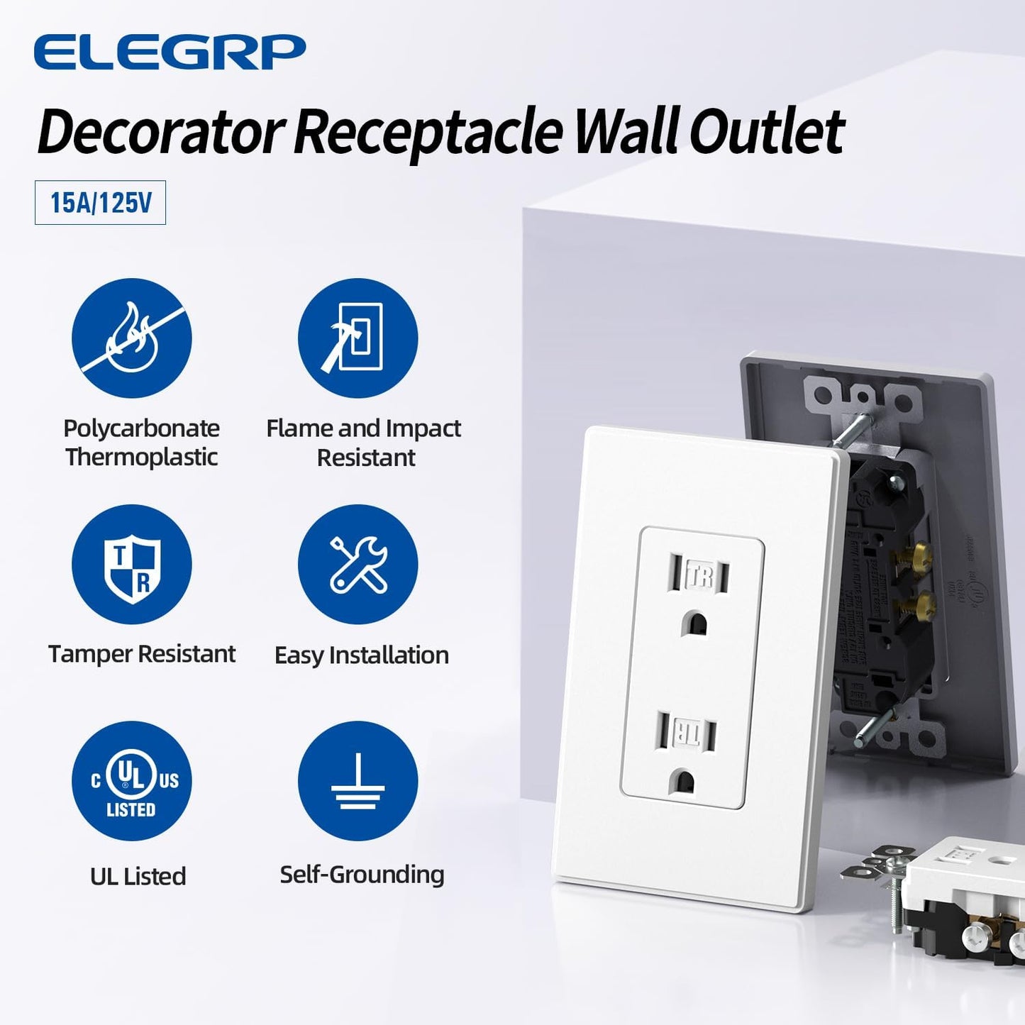 Enchufe decorativo pared blanco mate 15A 125V certificado UL