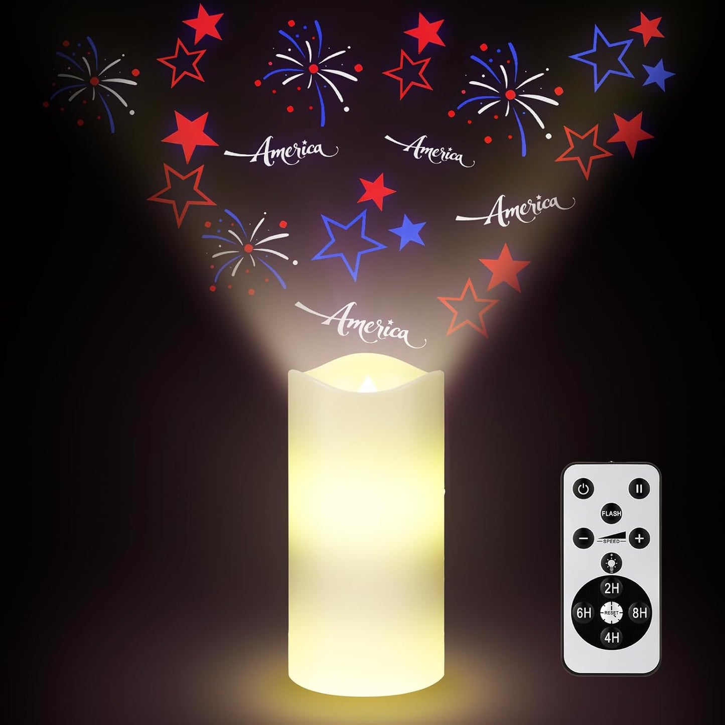Vela LED sin llama 4 de Julio proyector patriótico