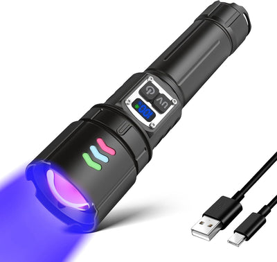 Linterna UV 365nm recargable 2en1 para detección orina mascotas