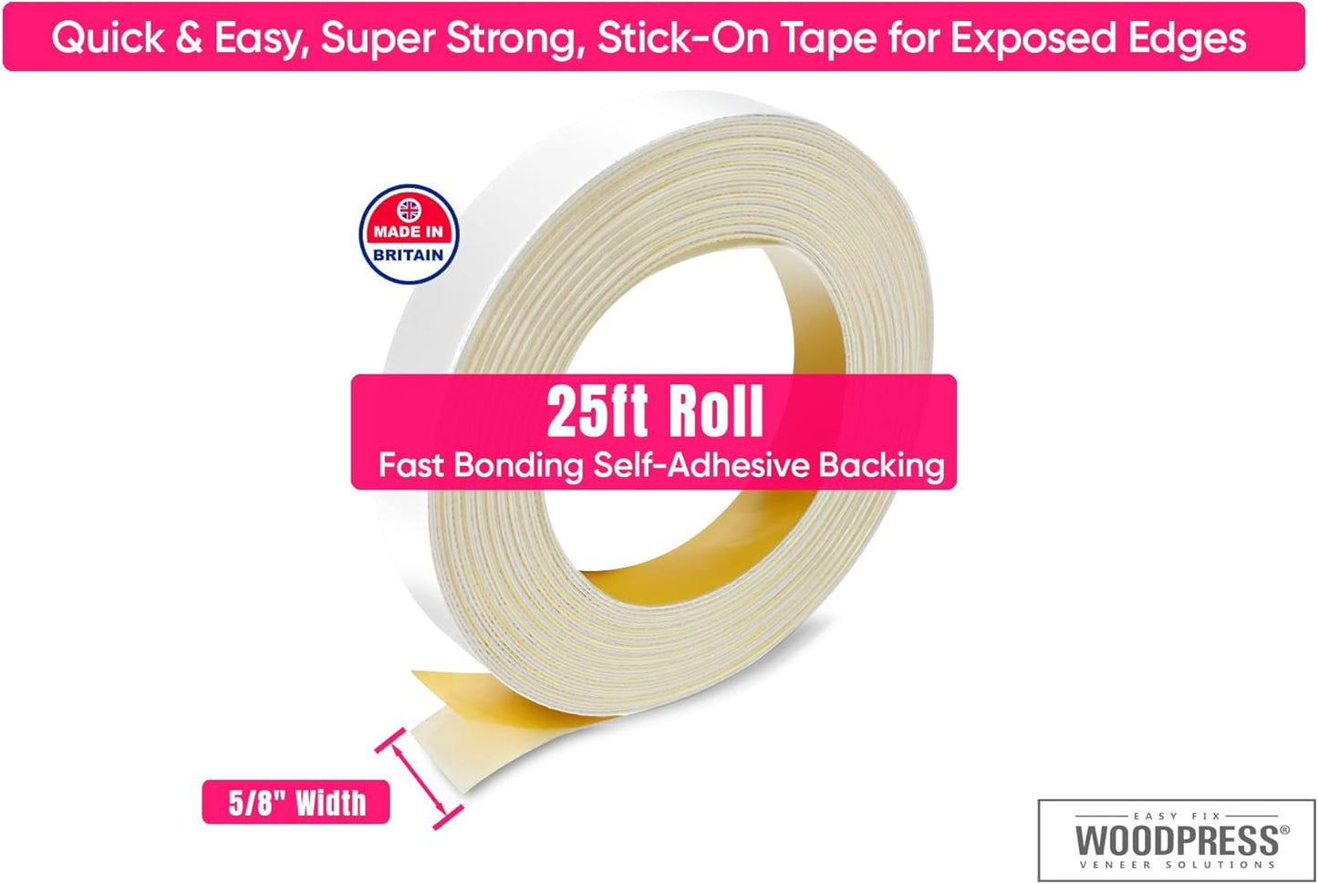Cinta melamina 5/8pulg blanca mate 25ft para reparar encimeras