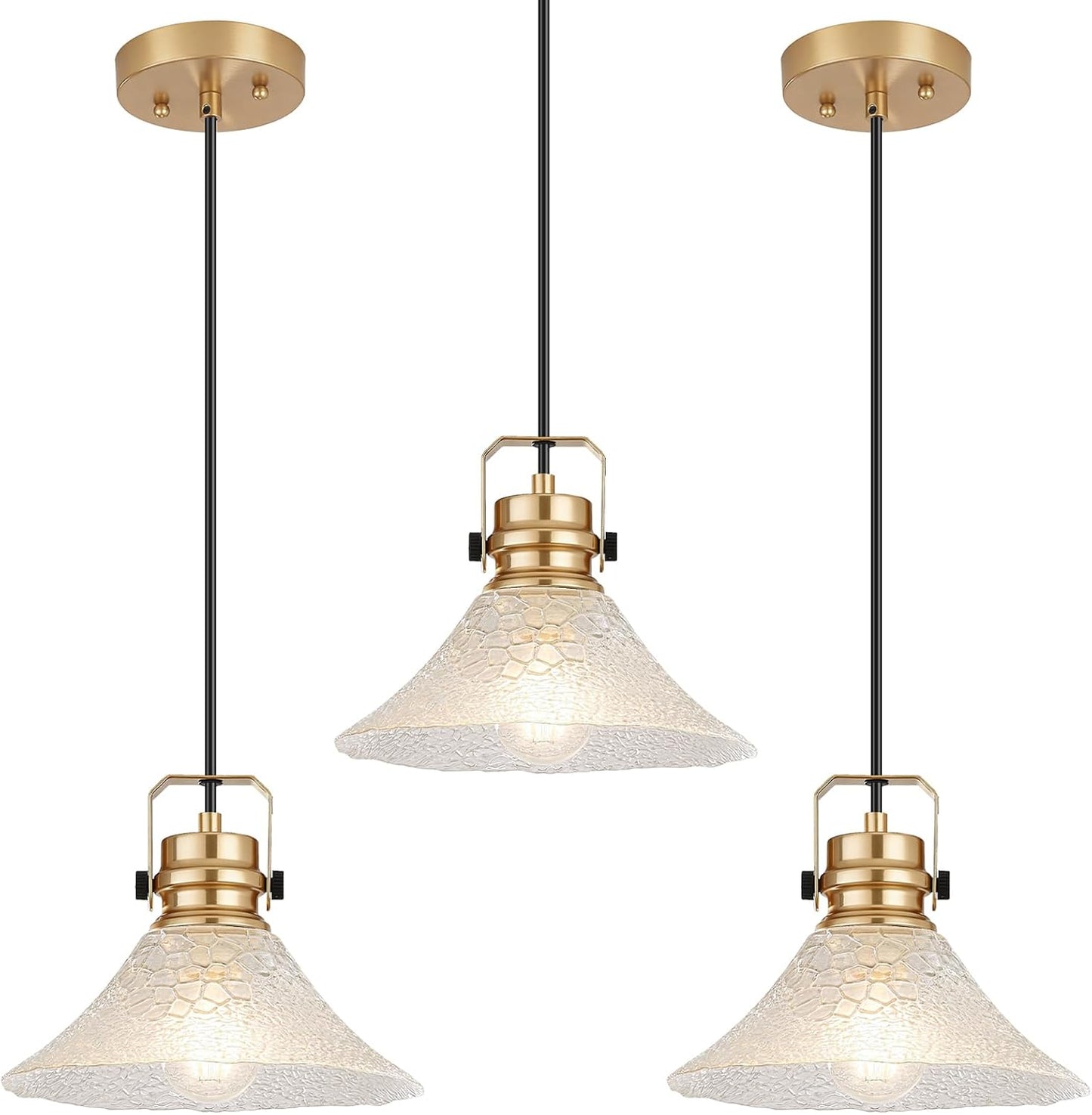 3 Lámparas colgantes cristal ondulado para cocina comedor