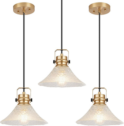 3 Lámparas colgantes cristal ondulado para cocina comedor