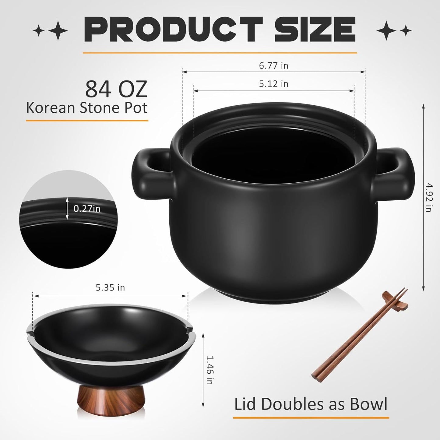 2 Ollas Arcilla Coreana 84oz con Tapa para Bibimbap y Sopa