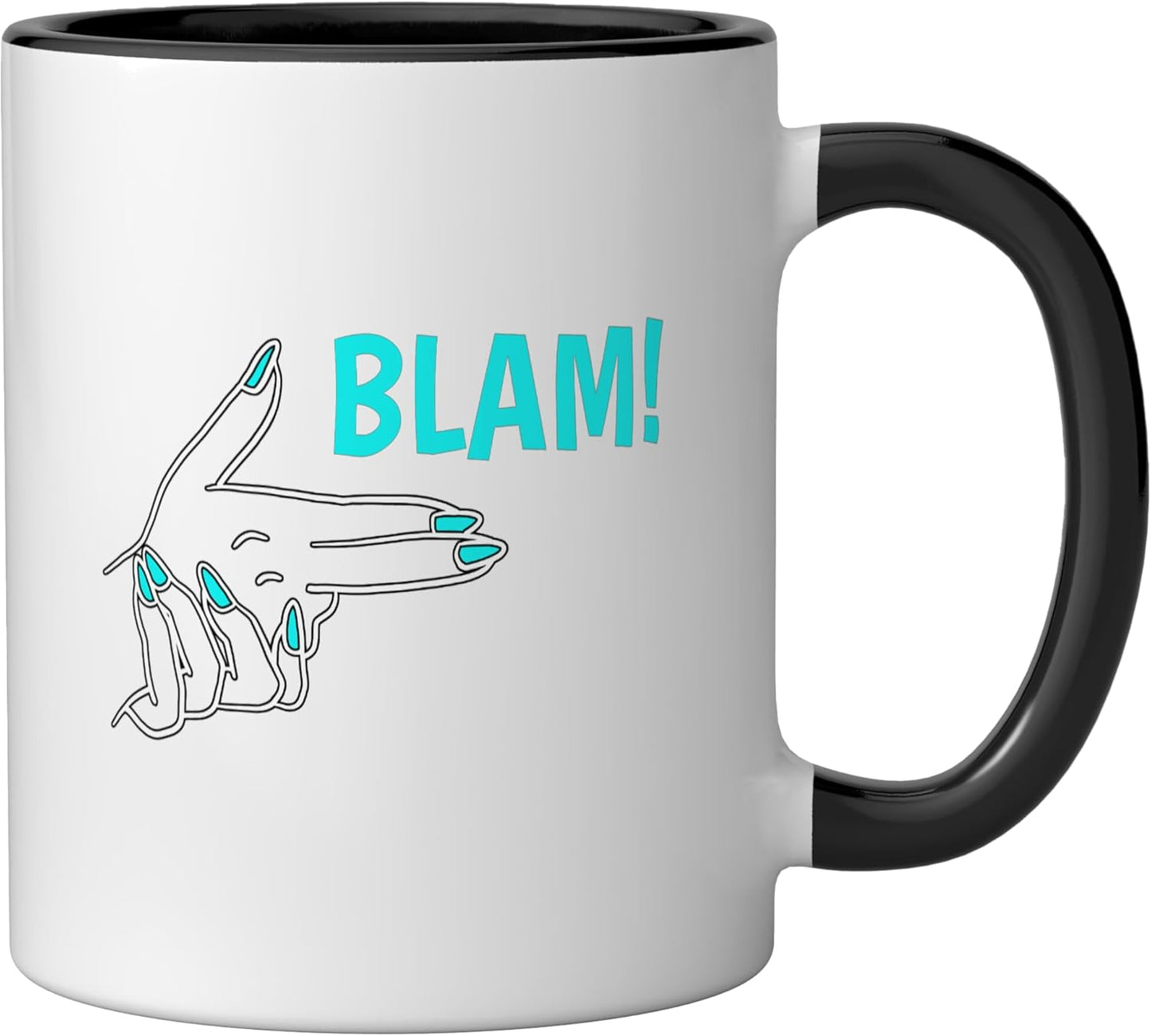 Taza cerámica turquesa con diseño gráfico negro/blanco