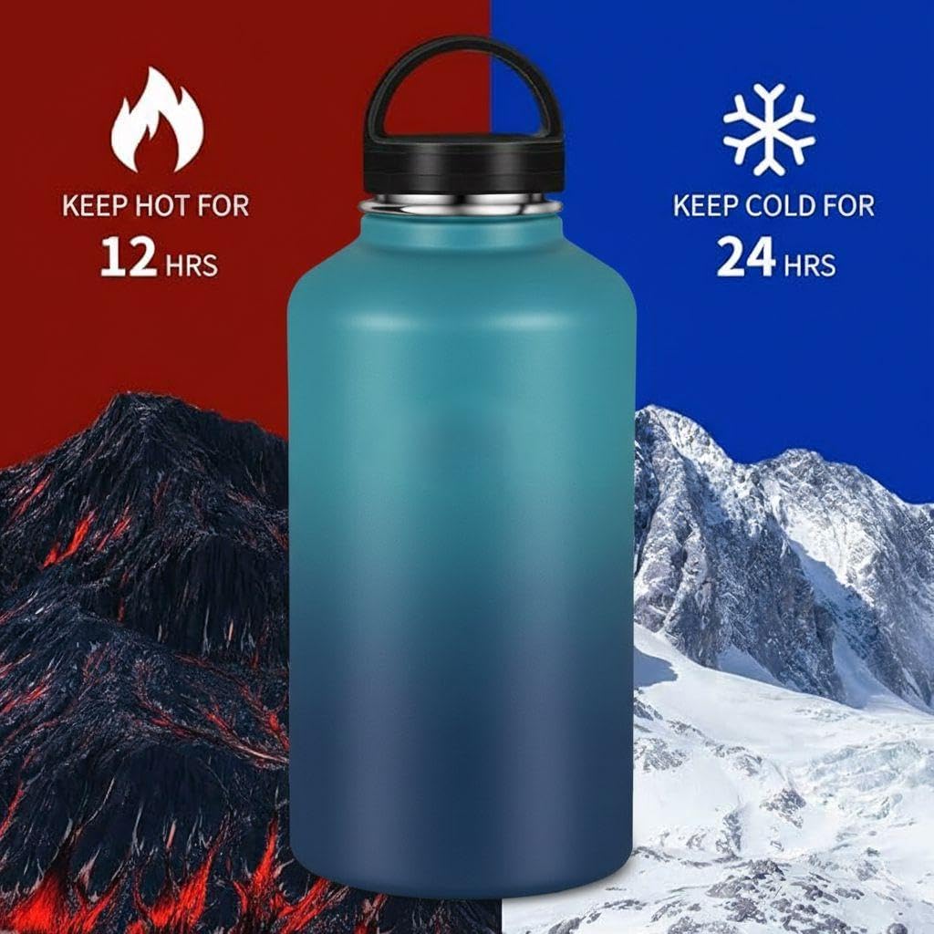 Botella agua acero inox vacío 64oz 3 tapas sin BPA