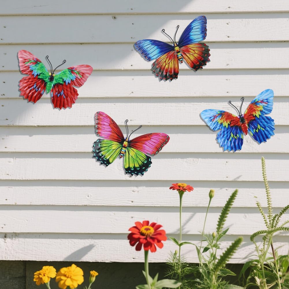 4 Mariposas Metal Decoración Pared Exteriores Jardín