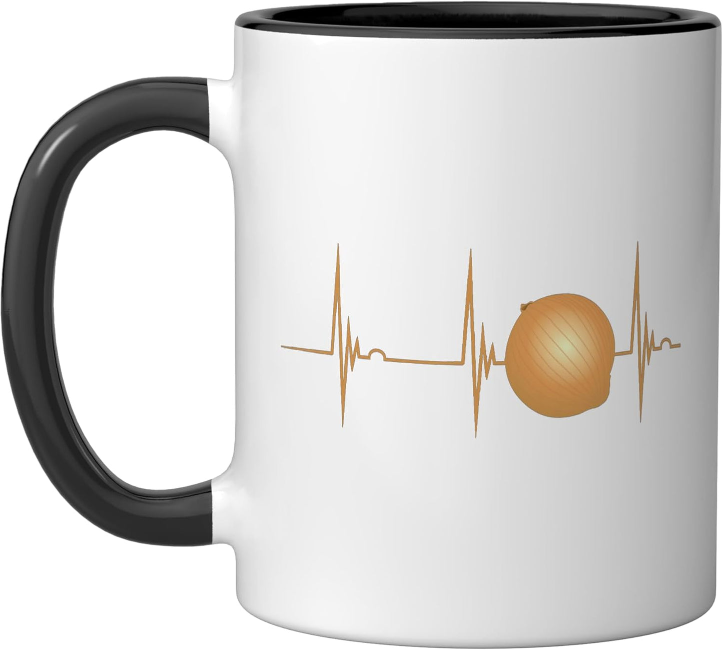 Taza cerámica para amante de la cebolla con diseño corazón y pulso