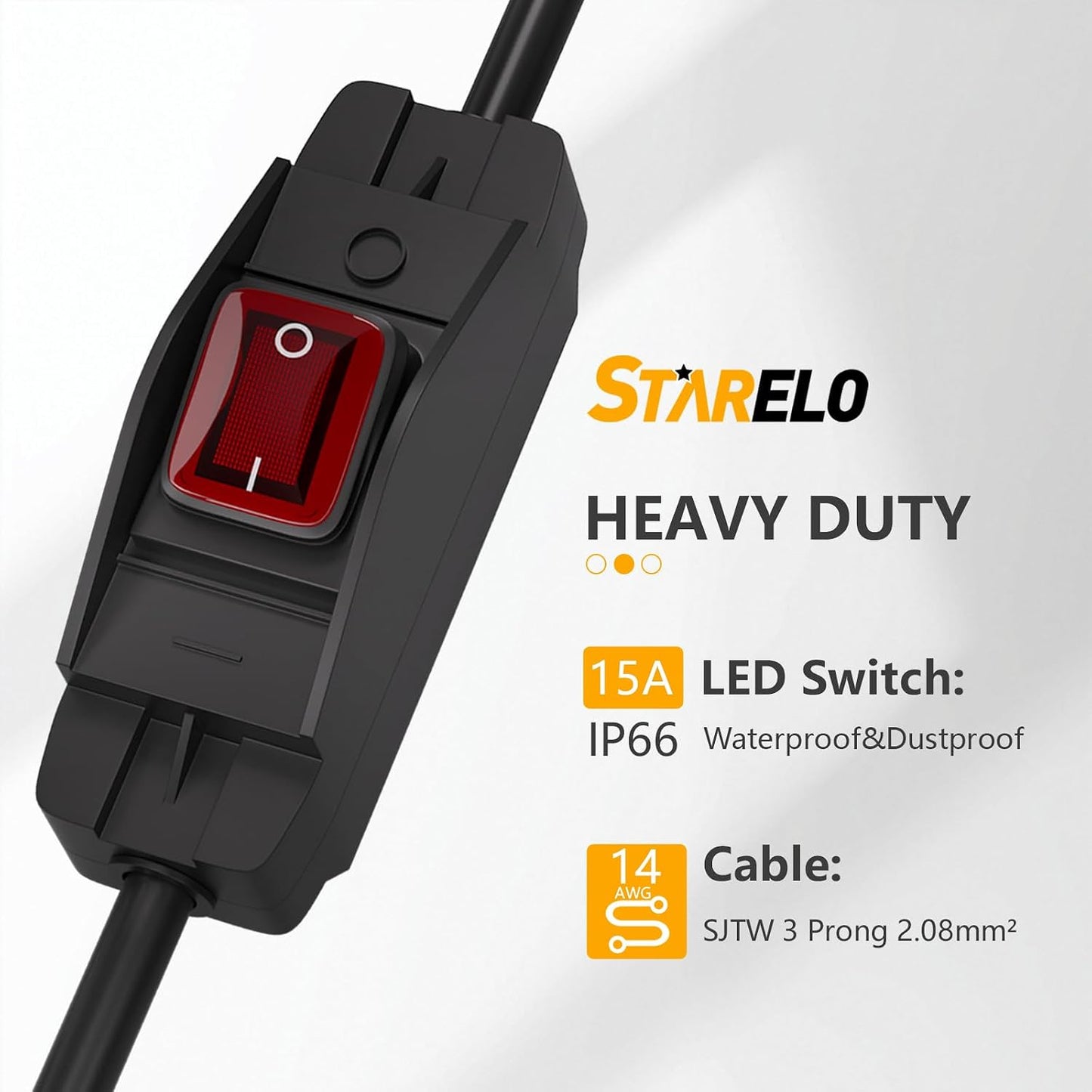 Cable extensión impermeable 3 clavijas 1875W con interruptor