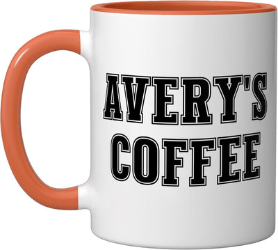 Taza personalizada para nombre Avery's Coffee cerámica naranja/blanca