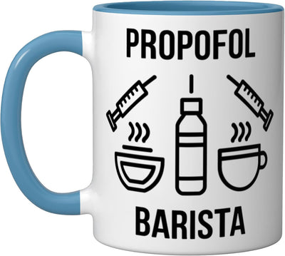 Taza de cerámica barista anestesiólogo propofol color azul y blanco