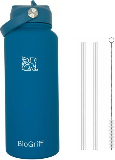 Botella acero inox aislada con popote limpiador tapa antifuga