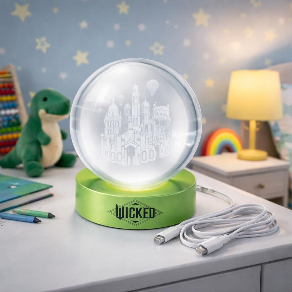 Lámpara orbe cristal LED cambio color USB base madera