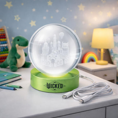 Lámpara orbe cristal LED cambio color USB base madera