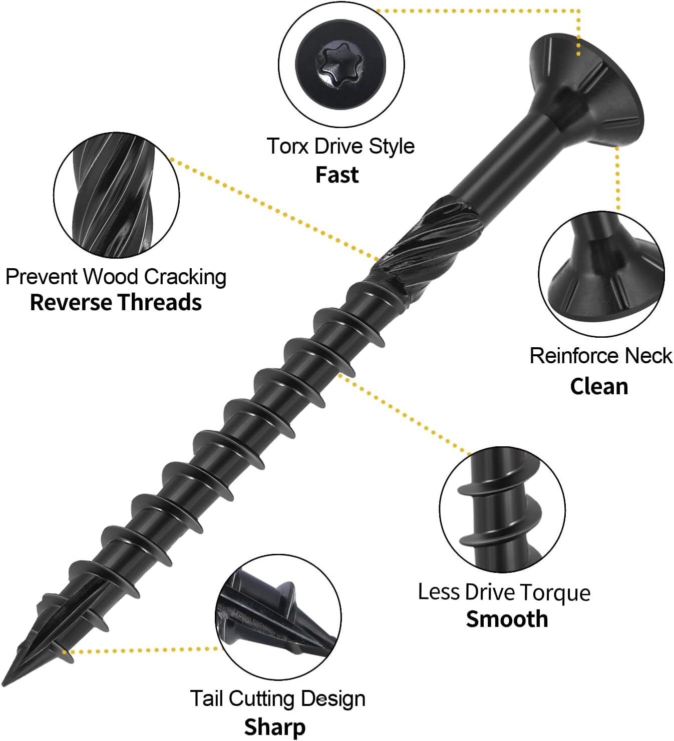 Tornillos cubierta #8 x 1-5/8 pulg Torx negro resistente