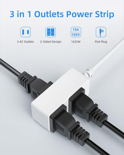 Cable extensión enchufe plano 3ft 2 clavijas 3 salidas