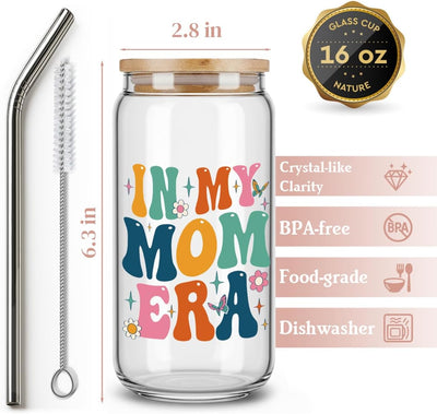 Taza de cristal con tapa y popote para mamá regalo dia de la madre