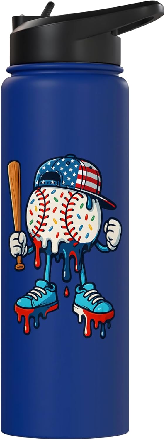 Bote de agua acero inoxidable aislado para niños Drip Baseball