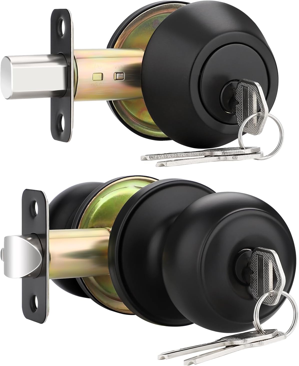 3 Pzas Pomos Puerta Exterior Negro Con Llave Cilindro Solo
