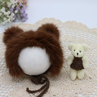Manta envolvente para bebé con gorro oso y accesorios café