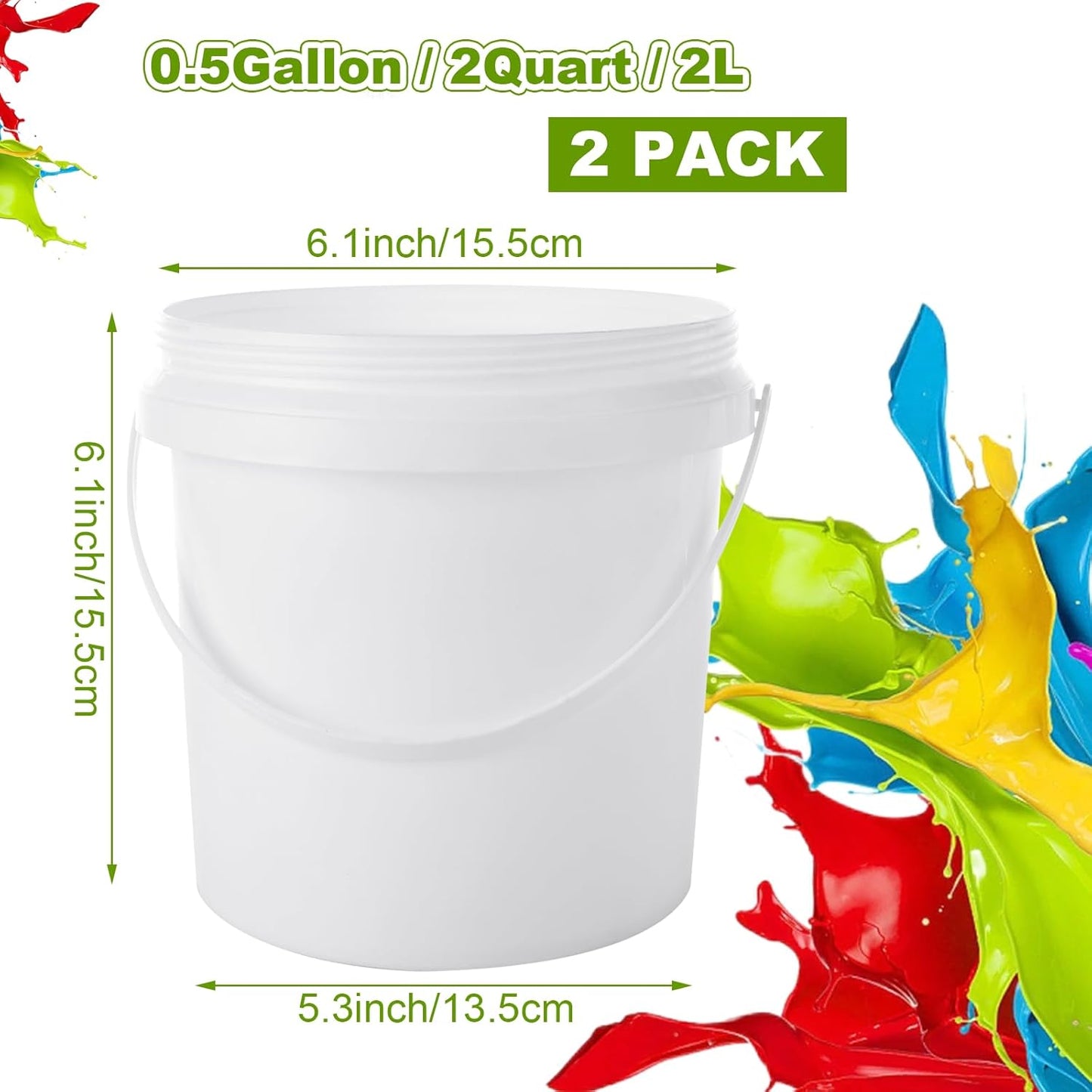 Pack 2 Cubos Pintura Plástico 0.5gal para Recipientes 2qt con Tapas