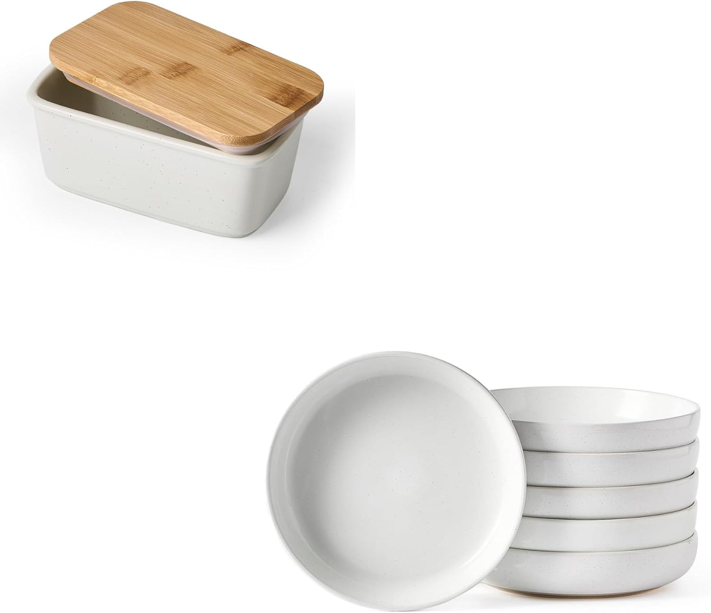 Juego 6 cuencos pasta y recipiente mantequilla blanco