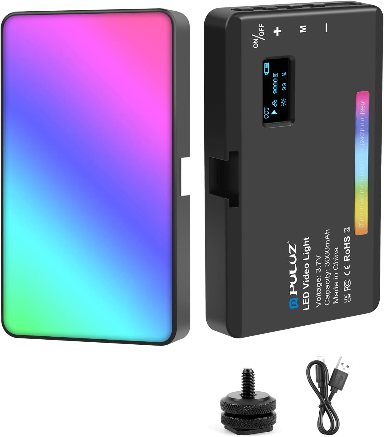 Panel luz LED RGB portátil 0-360 con zapata 1/4