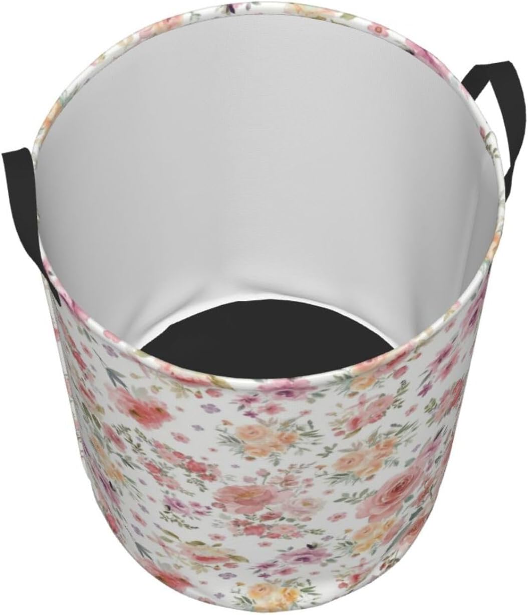 Cesta lavandería con flores rosas forro impermeable