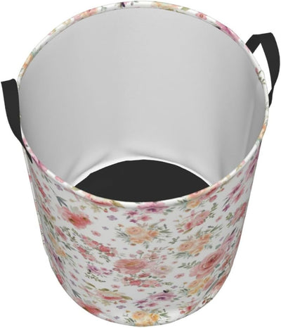 Cesta lavandería con flores rosas forro impermeable
