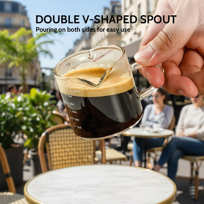 Juego de 2 tazas de café expreso y medidora de vidrio
