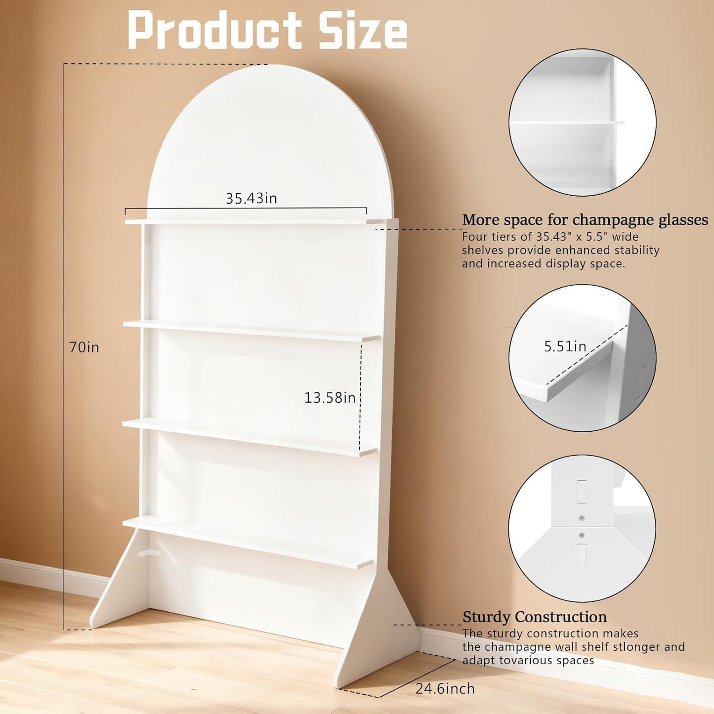 Soporte pared champán 4 niveles 5.9ft elegante arco bodas